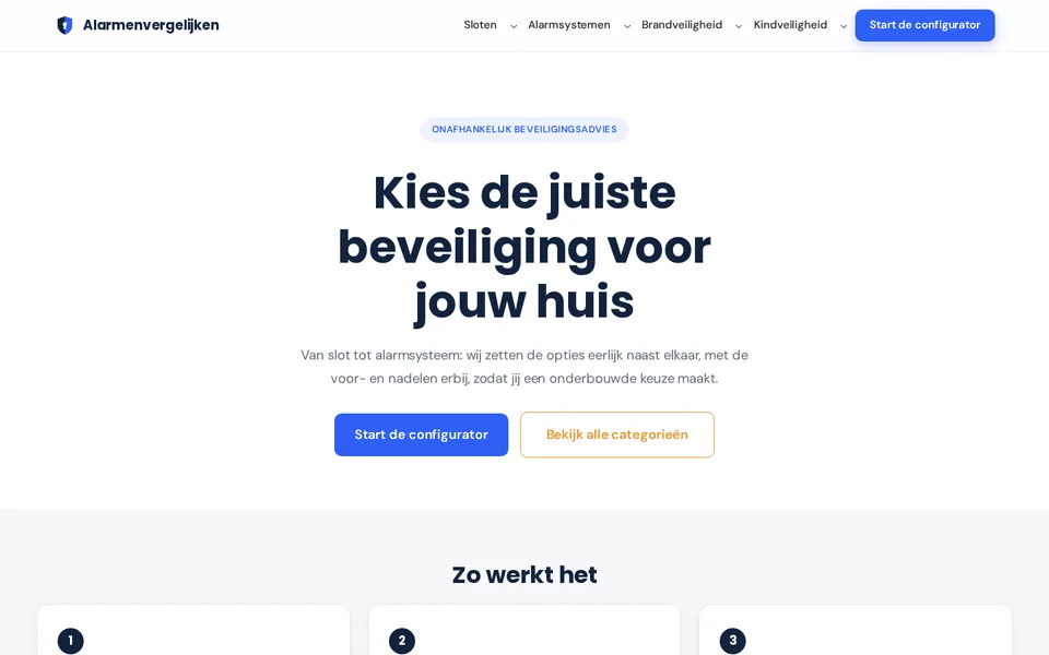 Screenshot of the alarmvergelijken.nl homepage